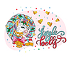 Vector clipart: Unicorn in Christmas wreath and lettering jingle