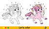 Vector clipart: Kids coloring with cute dreaming unicorn with