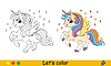 Vector clipart: Kids coloring with cute dreaming unicorn with wings