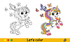 Kinder färben mit niedlichem Cartoon-Einhorn mit | Stock Vektrografik