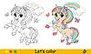 Kids coloring cute unicorn with butterflies and | Stock Vector Graphics