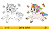 Kinder färben mit niedlichem Cartoon-Einhorn und | Stock Vektrografik