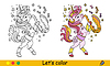 Kids coloring with color template unicorn plays