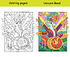 Vector clipart: Cool unicorn playing drums coloring with color