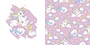 Vector clipart: Cute unicorn character and seamless pattern
