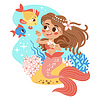 Vector clipart: Funny cartoon mermaid character under sea