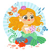 Happy cartoon mermaid character under sea cute