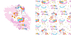 Vector clipart: Unicorn character and seamless pattern