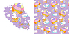 Vector clipart: Cartoon character unicorn and seamless pattern art