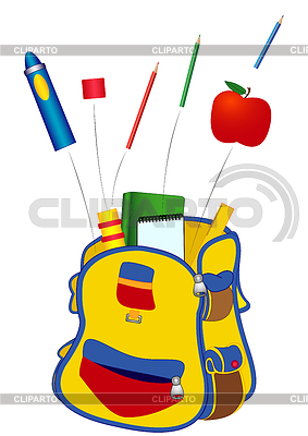 Mochila escolar con objetos voladores | Ilustración vectorial de stock |ID 7197937