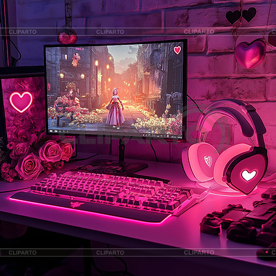 Gaming in love: valentine`s setup | High resolution stock illustration |ID 7626592
