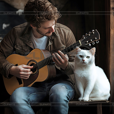 Katze und Gitarre AI | Foto mit hoher Auflösung |ID 7627202