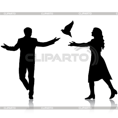 Concept of love or peace. Silhouettes girl and guy | Stock Vector Graphics |ID 4359240