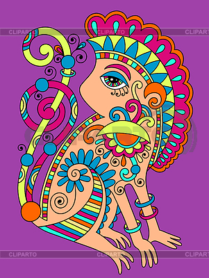 Line art drawing of ethnic monkey in decorative | Stock Vector Graphics |ID 5178469