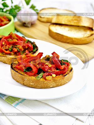 Bruschetta with tomatoes and peppers in plate on | High resolution stock photo |ID 6080647