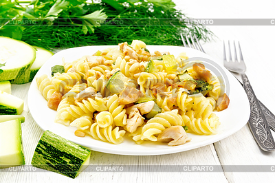 Fusilli with chicken and zucchini in plate on | High resolution stock photo |ID 6914051
