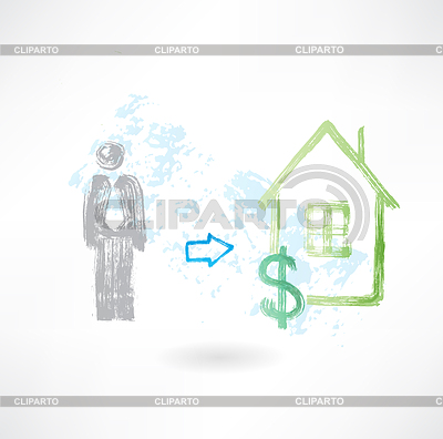 Hombre que compra casa grunge icono | Ilustración vectorial de stock |ID 4157380