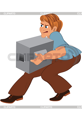Cartoon man in brown pants with gray box | Stock Vector Graphics |ID 4403365