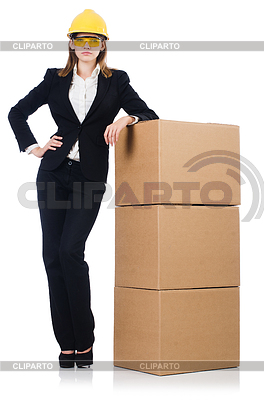 Young woman builder with boxes | High resolution stock photo |ID 4249265