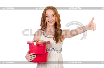 Frau mit Geschenk-Box auf weißem | Foto mit hoher Auflösung |ID 4293714