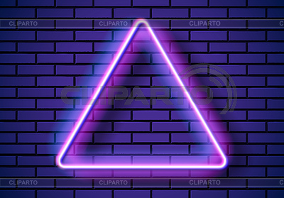 Marco de neón con forma de triángulo en la pared de ladrillo azul. | Ilustración vectorial de stock |ID 7400309