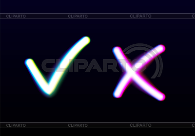 Neon glowing yes and no checkmarks. Shiny check | Stock Vector Graphics |ID 7412032