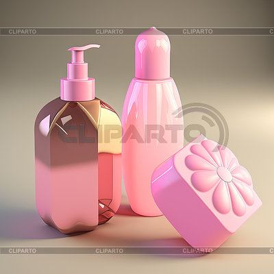 Maqueta de botellas de cosméticos. Botellas rosas vacías en alfiler | Foto de alta resolución |ID 7435166