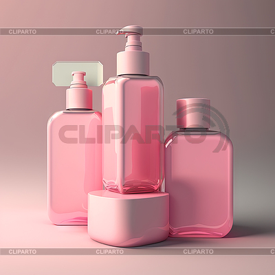 Maqueta de botellas de cosméticos. Botellas rosas vacías en alfiler | Foto de alta resolución |ID 7435167