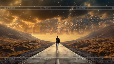 Man walking on road to horizon. Concept of open | High resolution stock illustration |ID 7570116