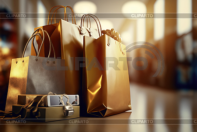 Bolsas de compras con compras en bokeh estilizado | Ilustración de alta resolución |ID 7572180