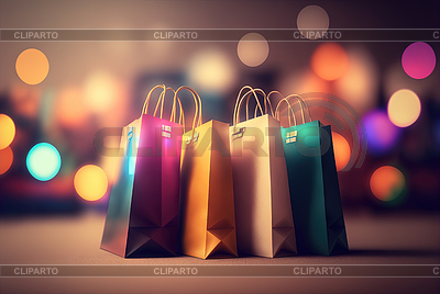 Bolsas de compras con compras en bokeh estilizado | Ilustración de alta resolución |ID 7573599