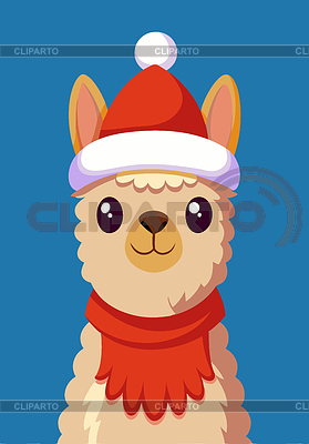 Christmas alpaca with red Santa hat, Winter | Stock Vector Graphics |ID 7605064