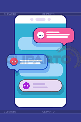 Concepto de mensajería telefónica con burbujas de diálogo encendidas | Ilustración vectorial de stock |ID 7612456