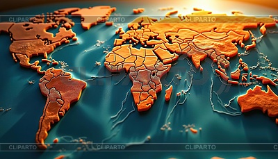 Stylized 3D map of Earth with continents shown in | High resolution stock illustration |ID 7617899