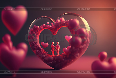 Valentinstagszene mit 3D-Paar und Herz auf | Illustration mit hoher Auflösung |ID 7620531
