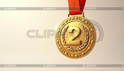 Golden second place medal with laurel wreath | High resolution stock illustration |ID 7621878