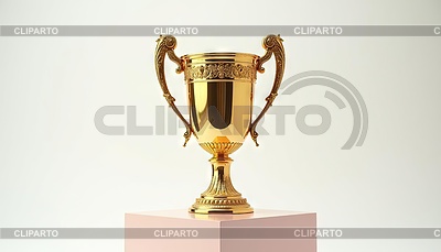 Золотой трофейный кубок с богато украшенными ручками для | Иллюстрация большого размера |ID 7622969