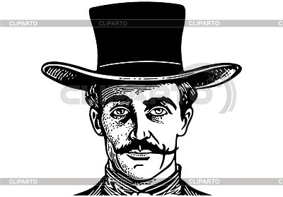 Vintage Gentleman mit Zylinder und Schnurrbart, gezeichnet | Stock Vektorgrafik |ID 7628685