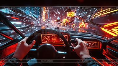 Перспектива погони на скоростном автомобиле от первого лица | Иллюстрация большого размера |ID 7633526