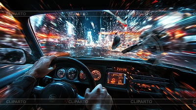 Перспектива погони на скоростном автомобиле от первого лица | Иллюстрация большого размера |ID 7635209