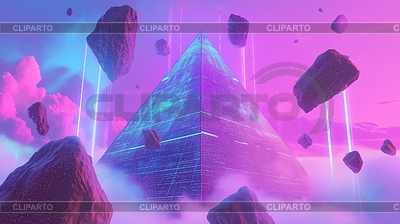 Pirámide futurista con luces de neón en synthwave | Ilustración de alta resolución |ID 7635265