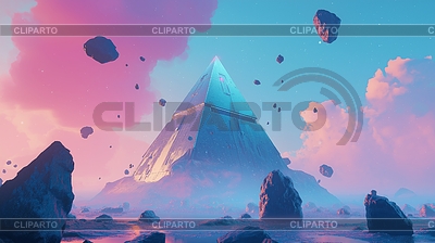 Pirámide futurista con luces de neón en synthwave | Ilustración de alta resolución |ID 7635266