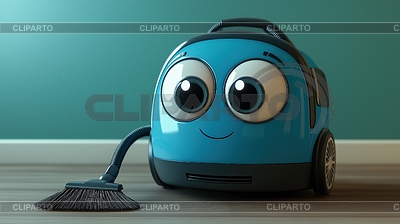 Cute blue cartoon vacuum cleaner with big glossy | High resolution stock illustration |ID 7644148
