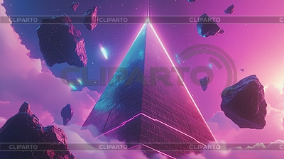 Pirámide futurista con luces de neón en synthwave | Ilustración de alta resolución |ID 7644188