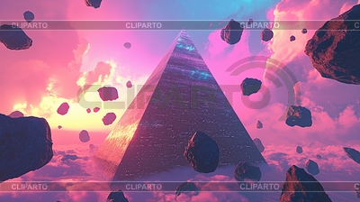 Pirámide futurista con luces de neón en synthwave | Ilustración de alta resolución |ID 7644189