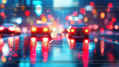 Rainy night city street with neon lights and | High resolution stock illustration |ID 7644192