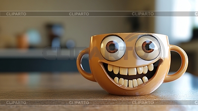 3D-Cartoon-Kaffeetasse mit übertriebenem verrücktem Gesicht, | Illustration mit hoher Auflösung |ID 7646359