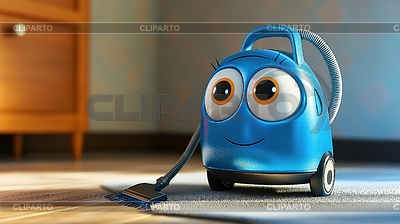 Cute blue cartoon vacuum cleaner with big glossy | High resolution stock illustration |ID 7647527