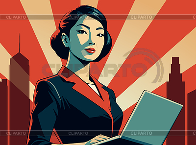 Powerful asian business woman with laptop, in | Stock Vector Graphics |ID 7647602