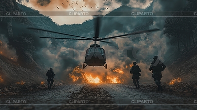 Militärhubschrauberlandung inmitten actionreicher | Foto mit hoher Auflösung |ID 7647646